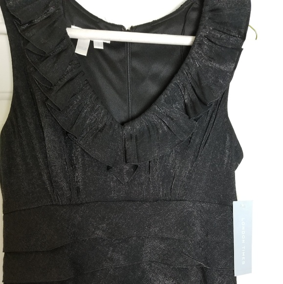 London Times Black V Neck Ruffle Tier Dress - Picture 4 of 4